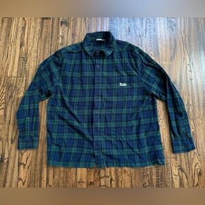 Kith FW21 Black-watch Green/Navy Tartan Plaid Flannel Button-Up Shirt Size XL